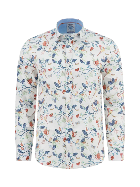 A Fish Named Fred - Birdy Blooms LS Shirt - White