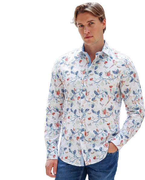 A Fish Named Fred - Birdy Blooms LS Shirt - White