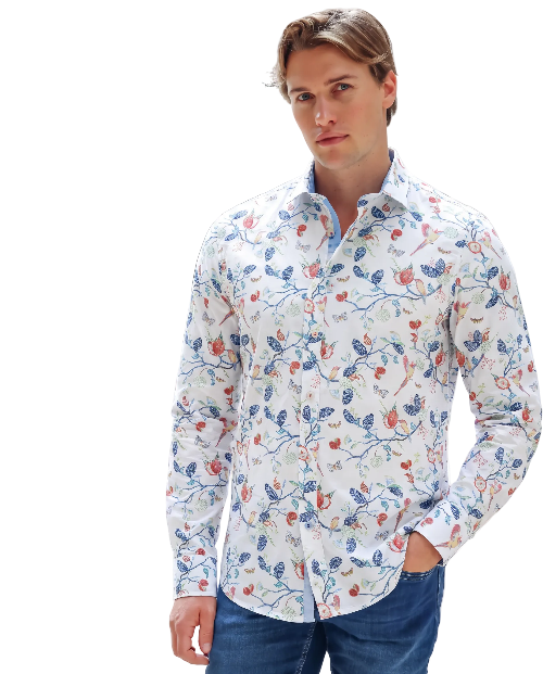 A Fish Named Fred - Birdy Blooms LS Shirt - White