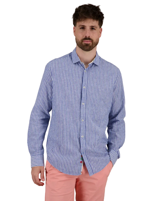 A Fish Named Fred - LS Stripe Linen Shirt - Blue/White