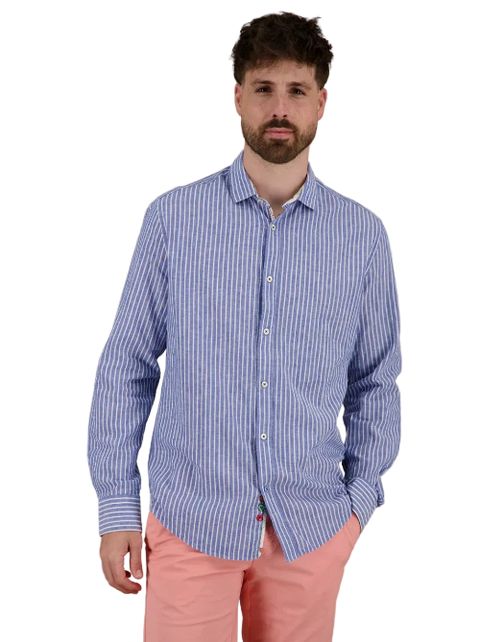 A Fish Named Fred - LS Stripe Linen Shirt - Blue/White