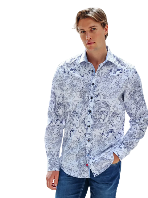 A Fish Named Fred - Fredding Patterned Shirt - Navy/White