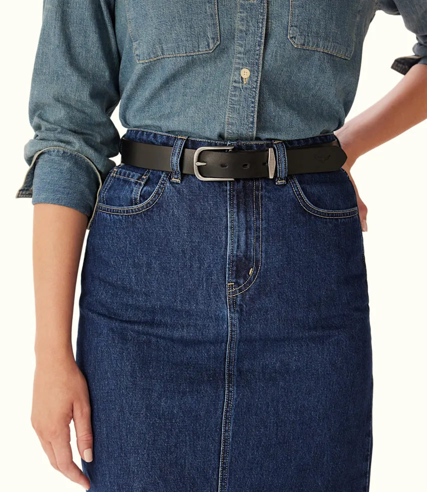 R.M.Williams - Cassidy Belt - Antique Silver Hardware - Black