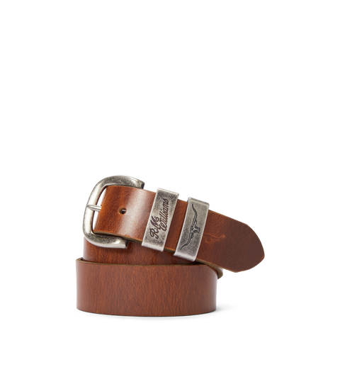 R.M.Williams - Drover Belt - Dark Bronze Hardware - Mid Brown with double keepers and premium leather design.