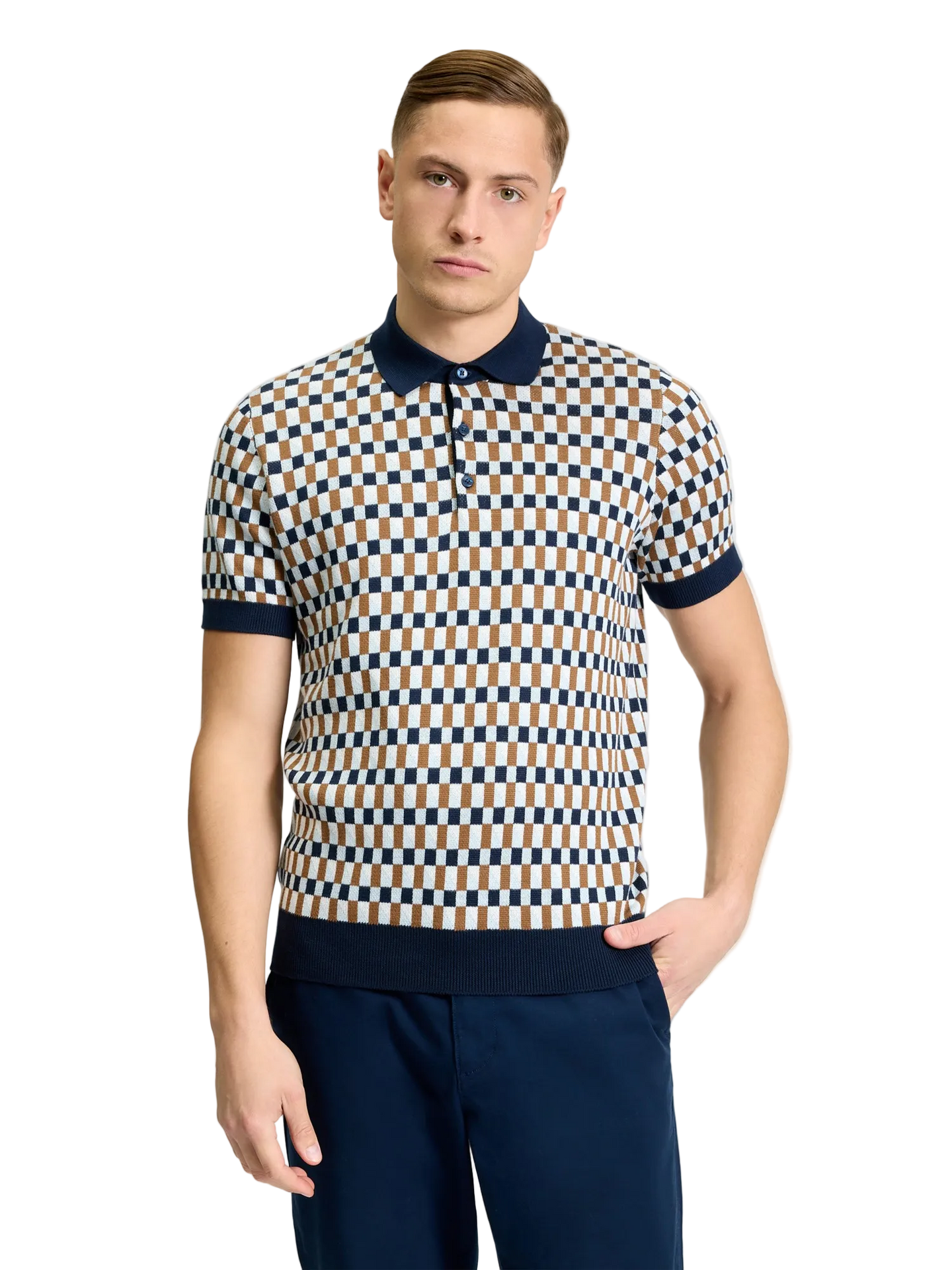 Ben Sherman - All Over Jacquard Knitted Polo - Dark Navy