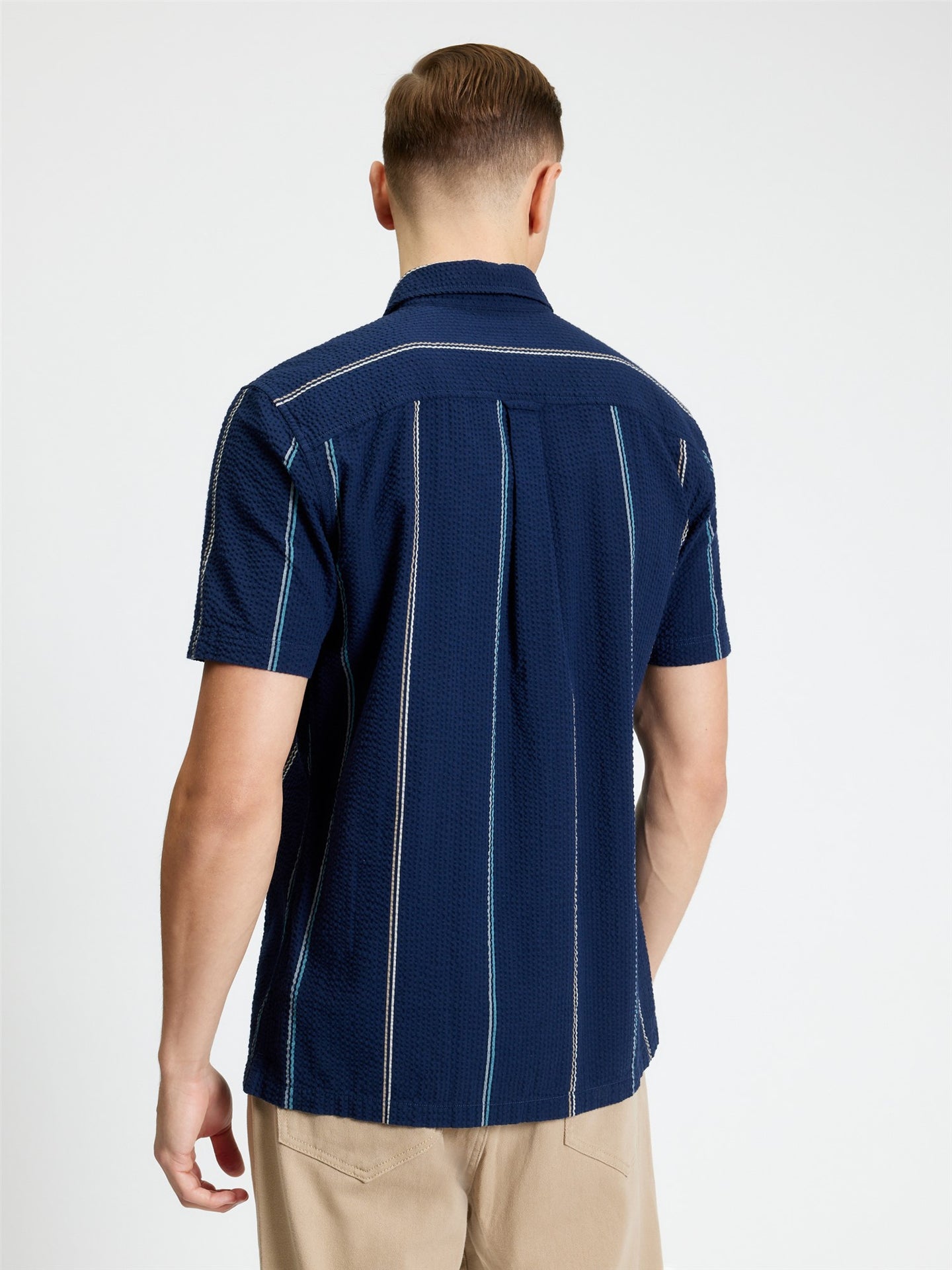 BENB1013449 - Ben Sherman - Seersucker Stripe Shirt - Dark Navy