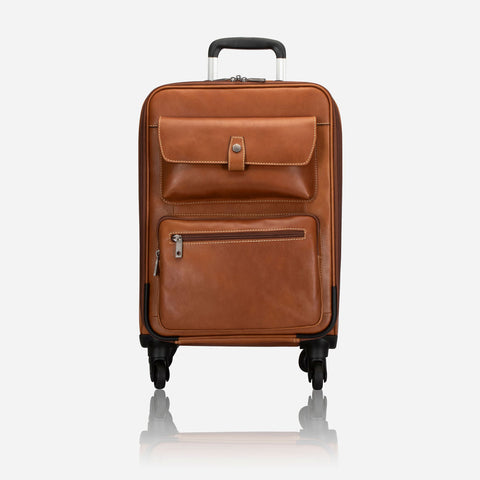 Jekyll and Hide - 4 Wheel Cabin Trolley 50cm - Colt - OVERSIZE PARCEL in brown leather with wheels and handles.