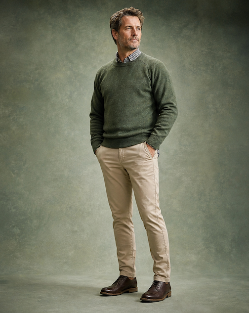Ansett Clothing - Lambswool Crew Neck Jumper - Thyme Green