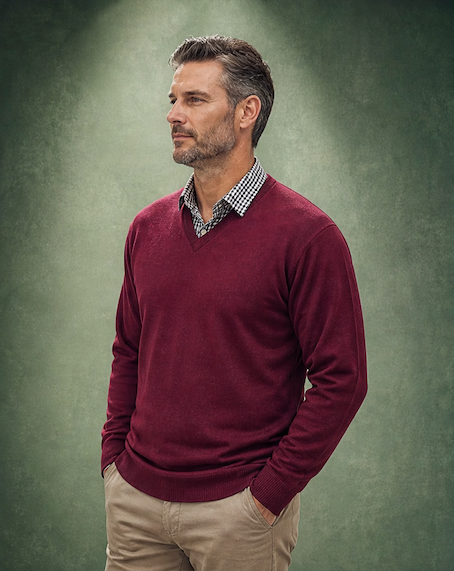 Ansett Clothing - Superwash V Neck Wool Jumper - Burgundy
