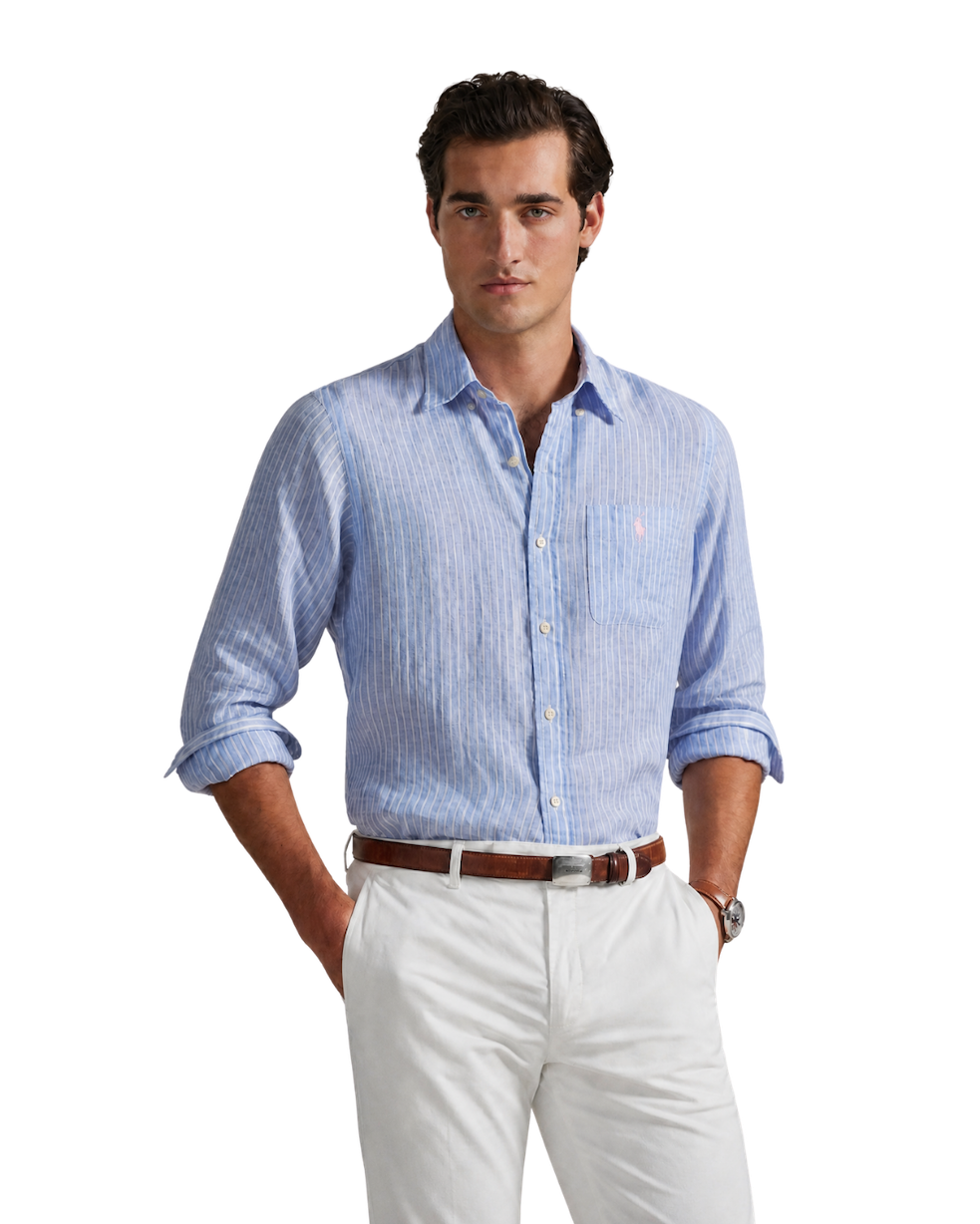 Polo Ralph Lauren - Classic Fit Linen Shirt - Striped - Harbour Blue