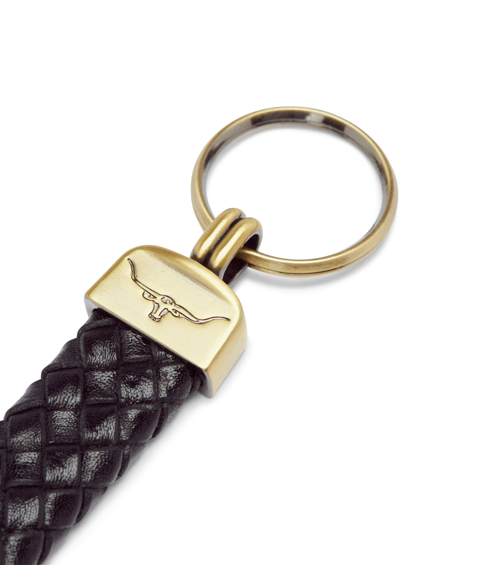 R.M.Williams - Plaited Keyring - Brass Tone Fittings - Black