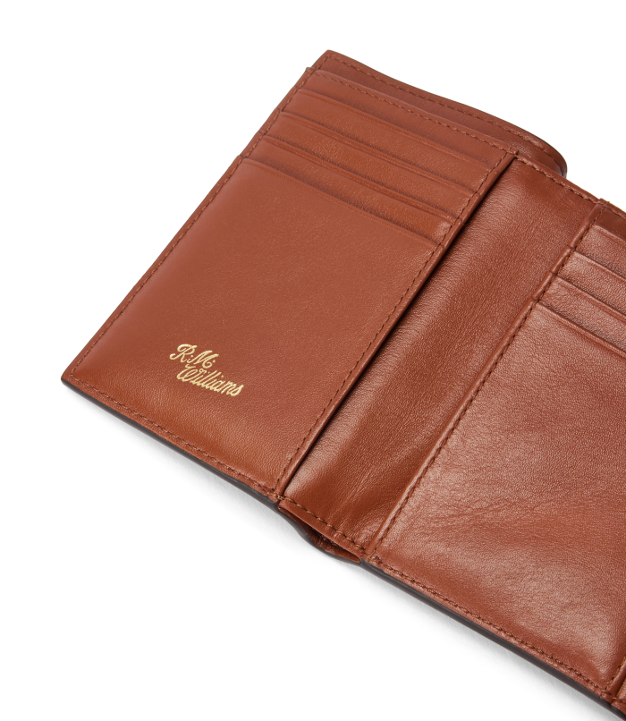 R.M.Williams - Eden Stitched Mini Wallet - Tan interior showing card slots and gold logo detailing.