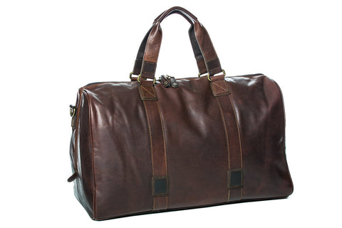 Oran Leather - Cairo Travel Bag - Brown | Brandy | Black in rich brown leather with double handles and detachable strap.