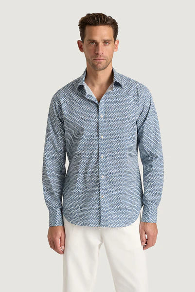 M.J. Bale - Carretera Printed Shirt - Denim/White