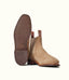 R.M.Williams - Comfort Craftsman - Suede - Raw Edge - Wood Ash - H Fit showing suede Chelsea boot and rubber sole.