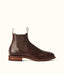 Side view of R.M.Williams walnut leather Chelsea boots with elastic side panel.