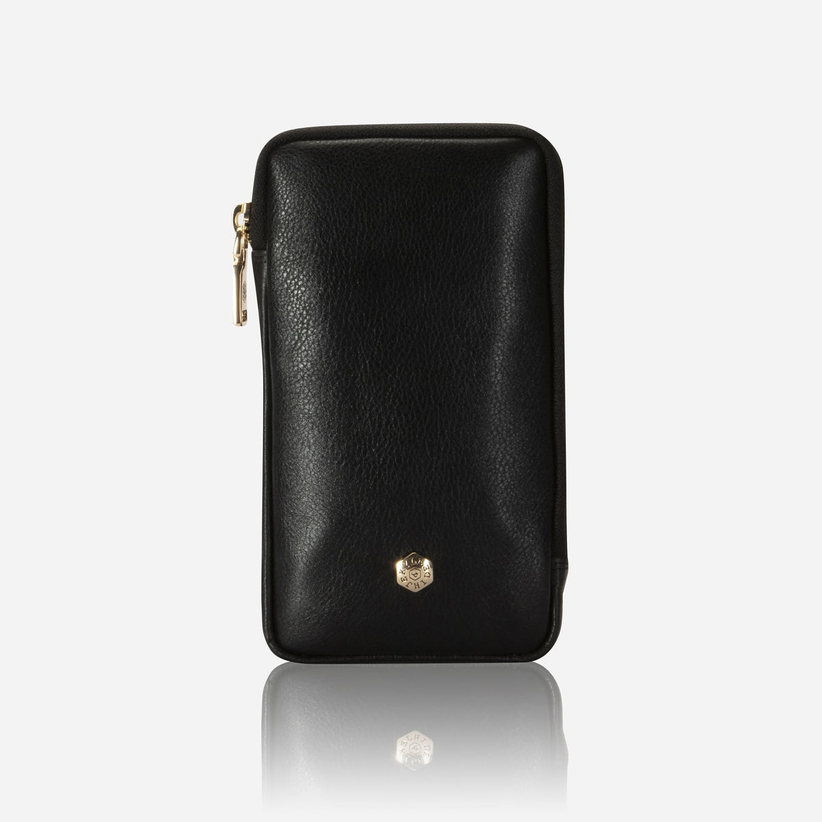 Jekyll and Hide - Mobile Phone Pouch With Strap - Black | Tan | Multiple Colours, sleek black leather pouch.