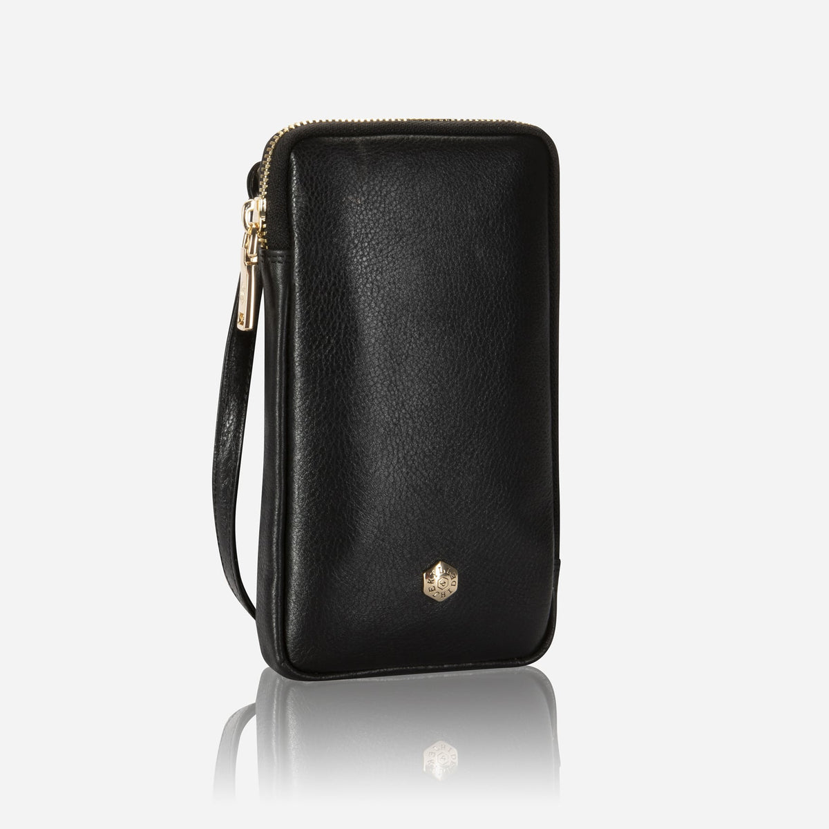 Jekyll and Hide - Mobile Phone Pouch With Strap - Black | Tan | Multiple Colours, elegant black leather pouch with strap.