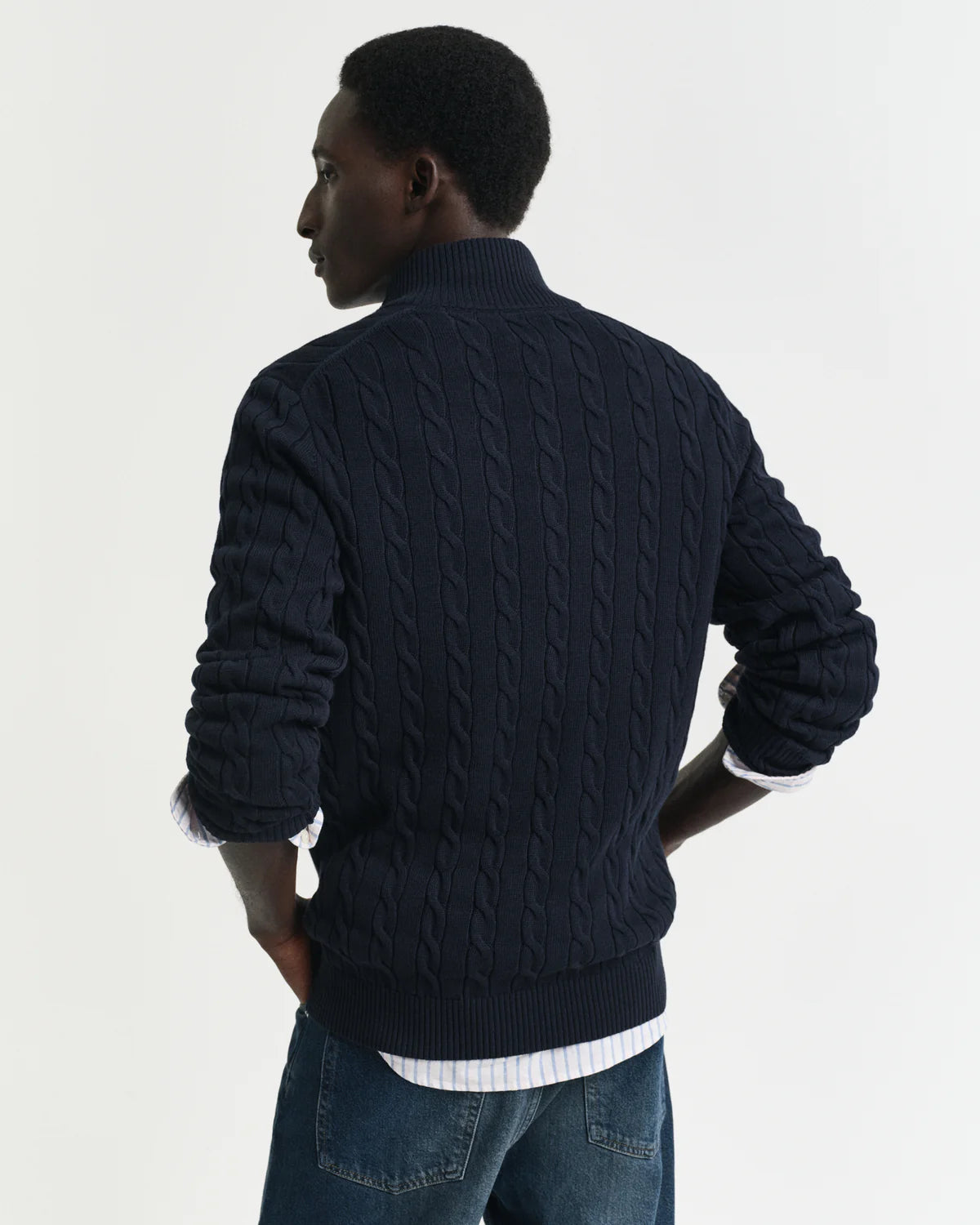 GANT - Cotton Cable Knit Half Zip Jumper - Evening Blue