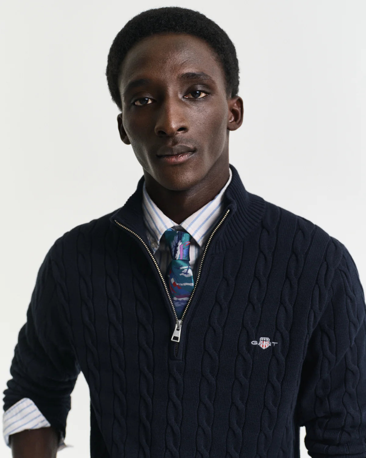 GANT - Cotton Cable Knit Half Zip Jumper - Evening Blue