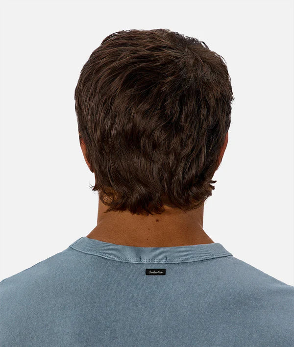 Industrie - The Del Sur Tee - Dark Agean - MULTIBUY worn from the back, showcasing the relaxed fit and brand label.