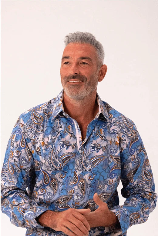 Rock & Roll Religion - Walkden Pailsley LS Shirt - Sky