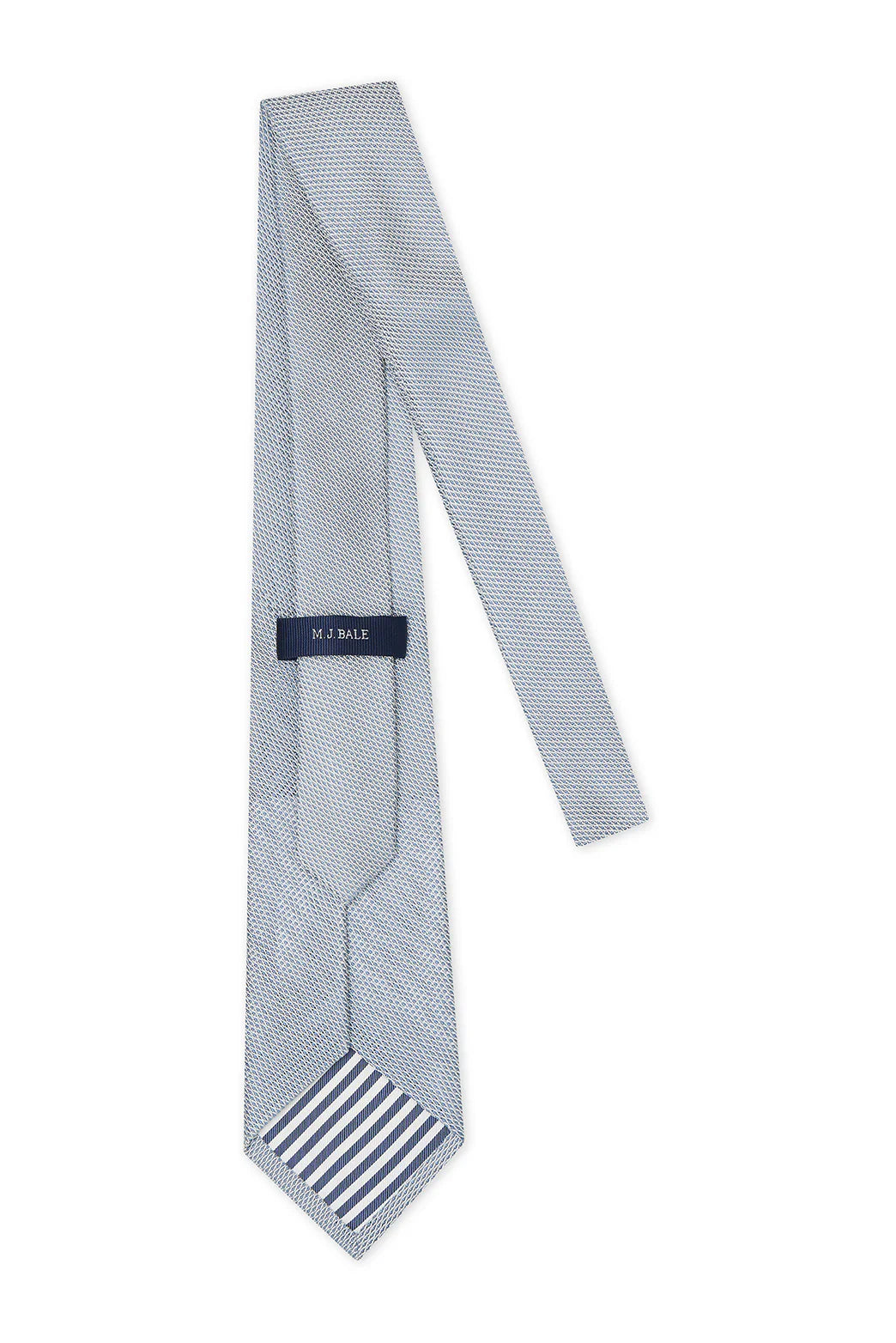 M.J. Bale - Emmett Silk Tie - Sky featuring blue and white striped silk tipping, crafted in 100% silk.