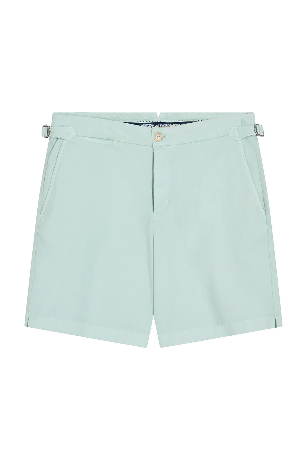 M.J. Bale - Farrelly Side Tab Short- Aqua displayed in a light aqua color with side tabs and pockets.