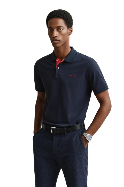 GANT - Regular Contrast Pique SS Polo - Evening Blue