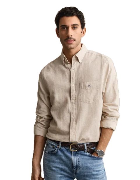 GANT - Regular Fit Cotton Linen Shirt - Oat