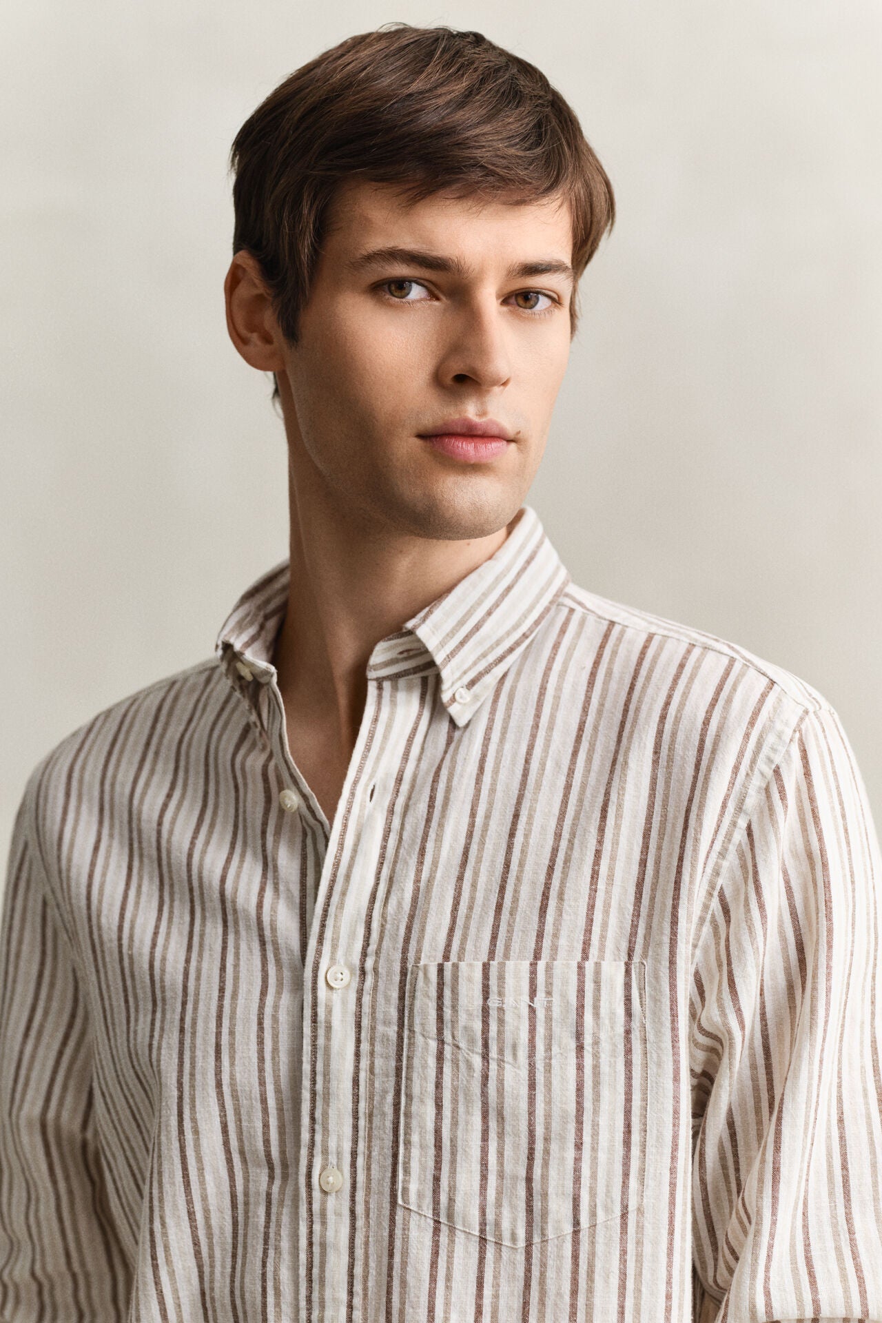 GANT - Striped Linen Blend Shirt - Taupe