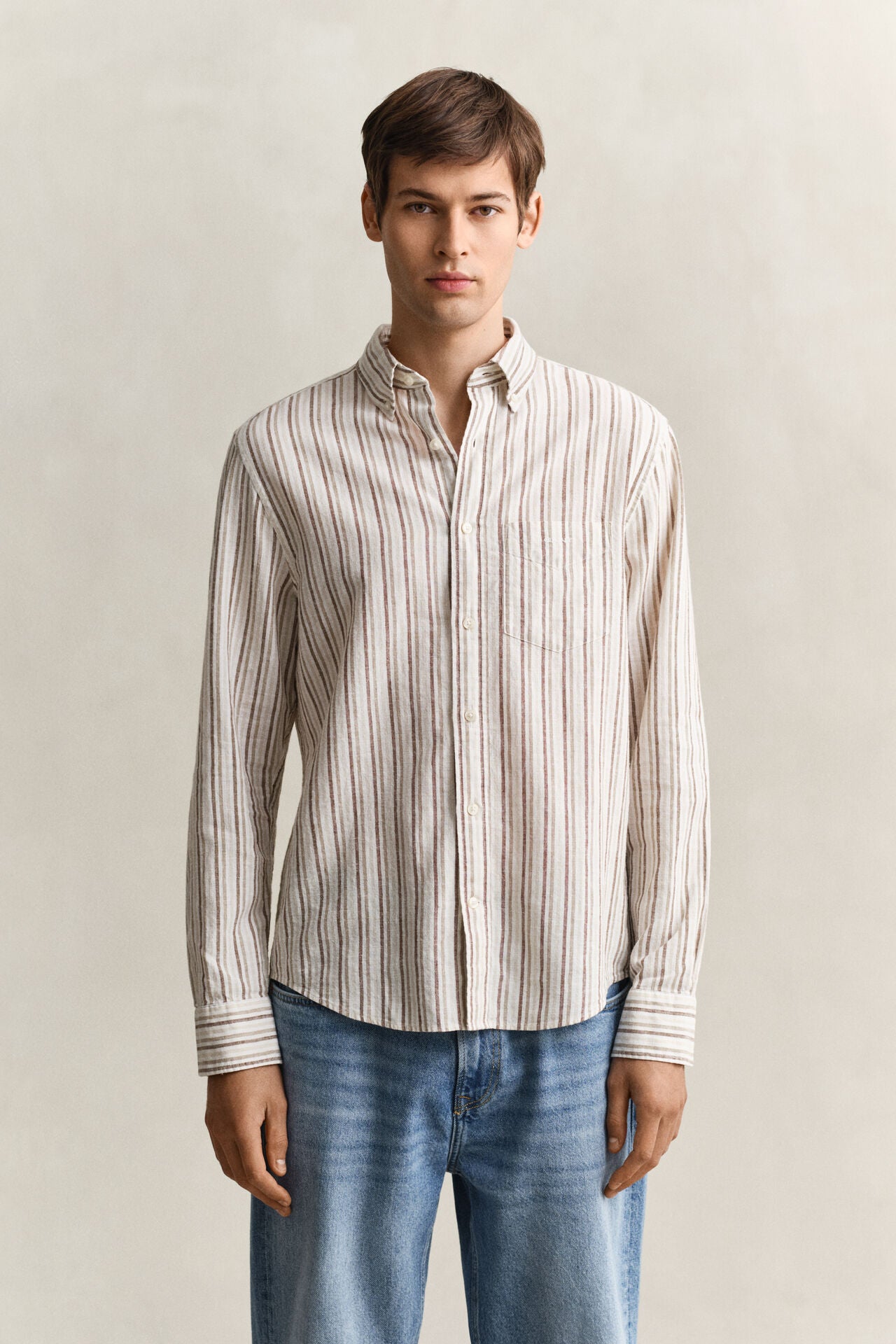 GANT - Striped Linen Blend Shirt - Taupe