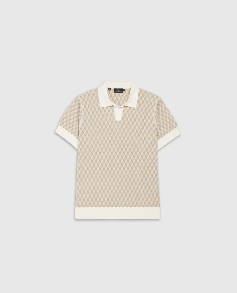 Rodd & Gunn - Galdfield Knit Polo - Cream featuring a geometric stitch pattern and lightweight design.