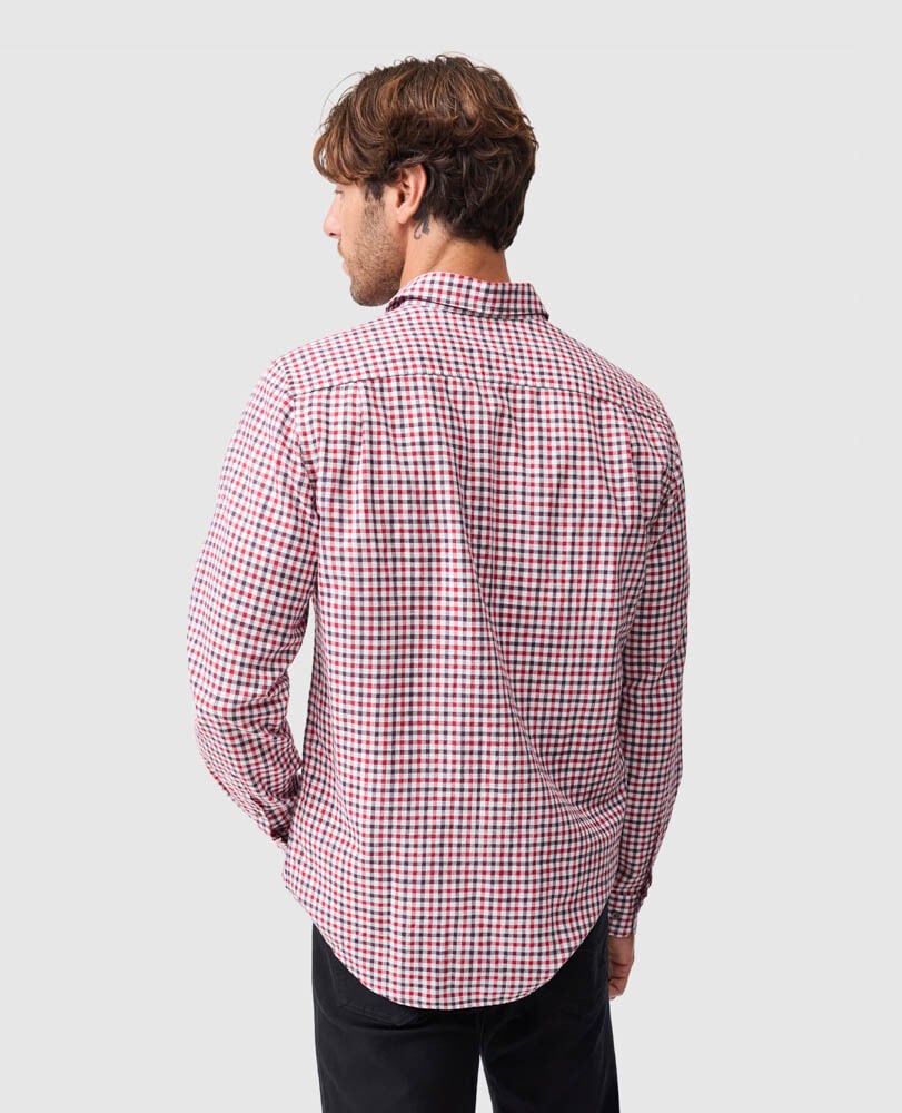 Rodd & Gunn - Gebbies Valley Linen Shirt - Check - Berry - Back view showcasing traditional gingham design.