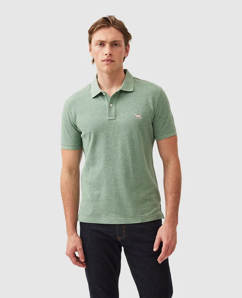 Rodd & Gunn - The Gunn Polo - Dusty Sage - MULTIBUY, men's pique polo featuring a classic fit and pointer dog accent.