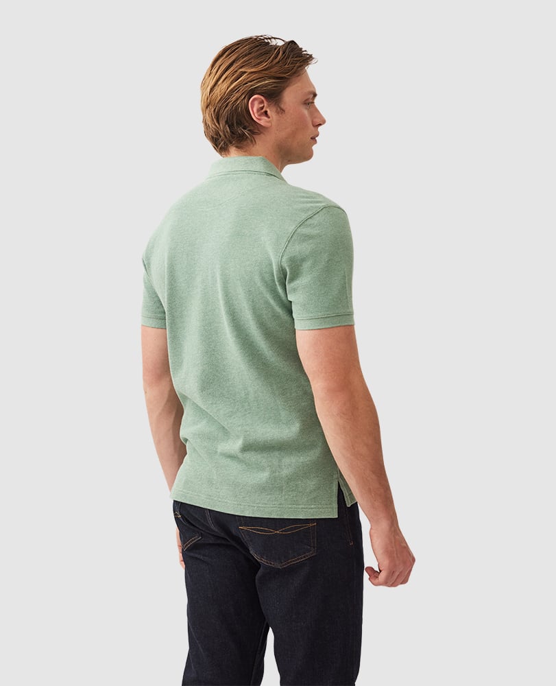 Rodd & Gunn - The Gunn Polo - Dusty Sage - MULTIBUY: back view of a man wearing a green polo shirt