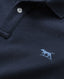 Rodd & Gunn - The Gunn Polo - Eclipse - MULTIBUY close-up showing navy pique fabric and embroidered dog logo.