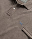 Rodd & Gunn - The Gunn Polo - Mocha - MULTIBUY, close-up of the chocolate-brown pique polo shirt with pointer dog logo.