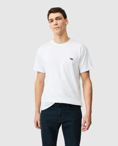 Rodd & Gunn - The Gunn T-Shirt 2.0 - Snow - MULTIBUY worn by a model showcasing its classic crew neck design.