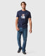 Rodd & Gunn - Gunner Track T-Shirt - Midnight worn by a model featuring a chest print and slim sport-fit design.