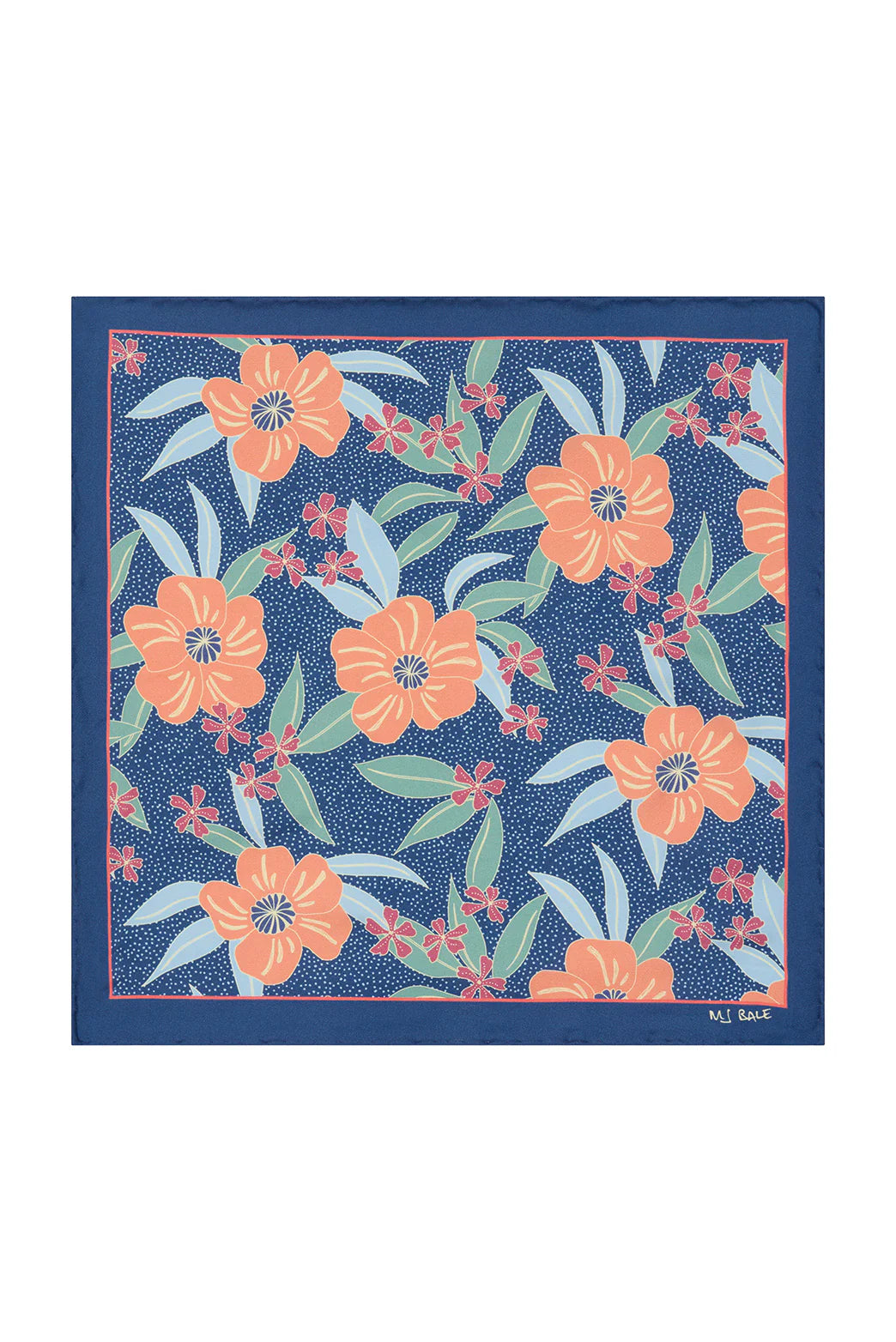 M.J. Bale - Hana Pocket Square - Navy featuring floral prints on fine silk twill, perfect for adding elegance to outfits.