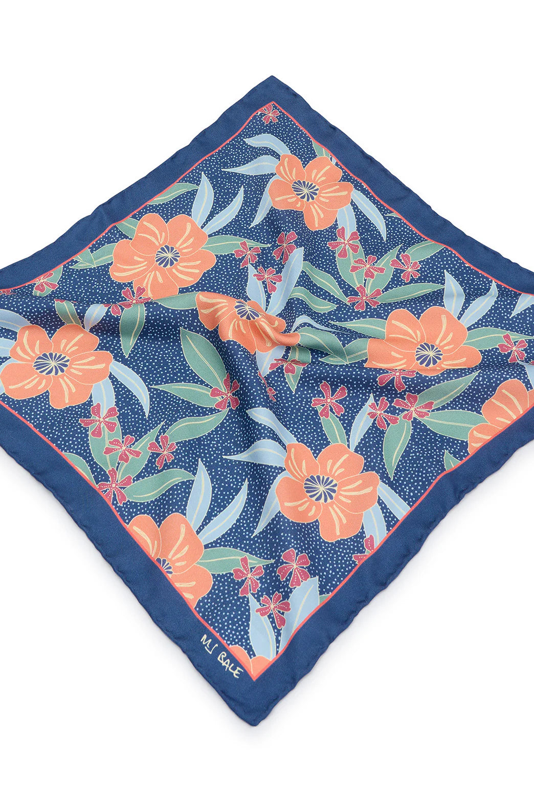 M.J. Bale - Hana Pocket Square - Navy featuring exclusive floral prints on fine silk twill.