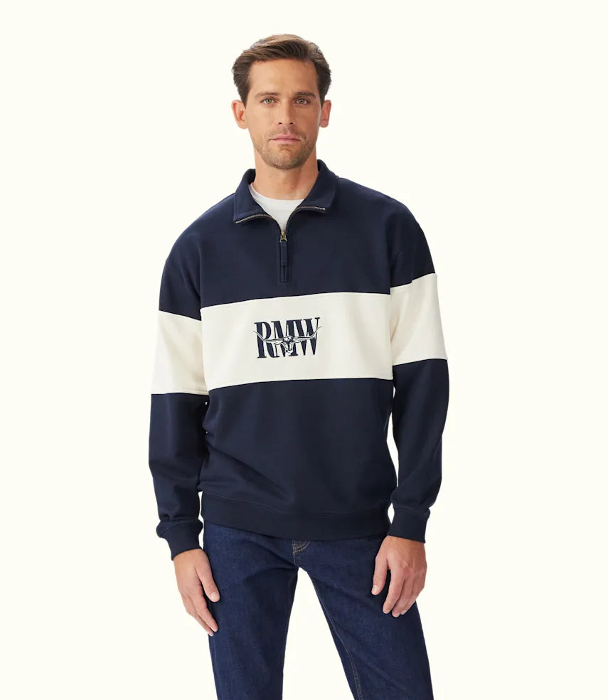 R.M.Williams - Heritage Quarter Zip Sweatshirt - Navy & Cream