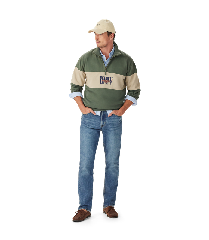 R.M.Williams - Heritage Quarter Zip Sweatshirt - Spruce Green & Beige