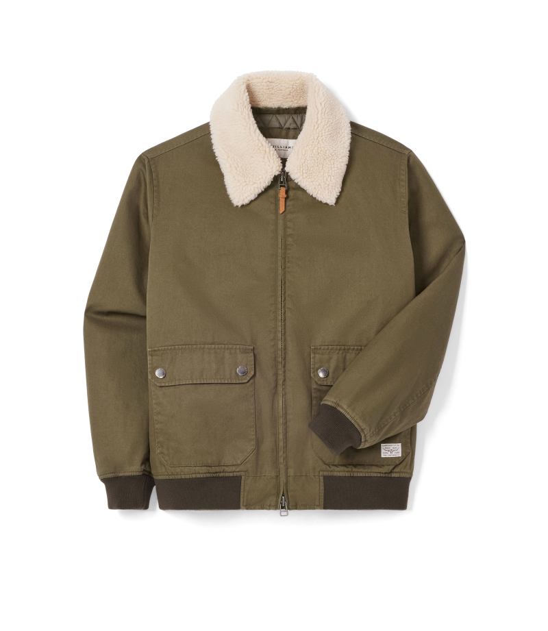 R.M.Williams - Mardan Twill Bomber Jacket - Removable Sherpa Collar - Dark Olive