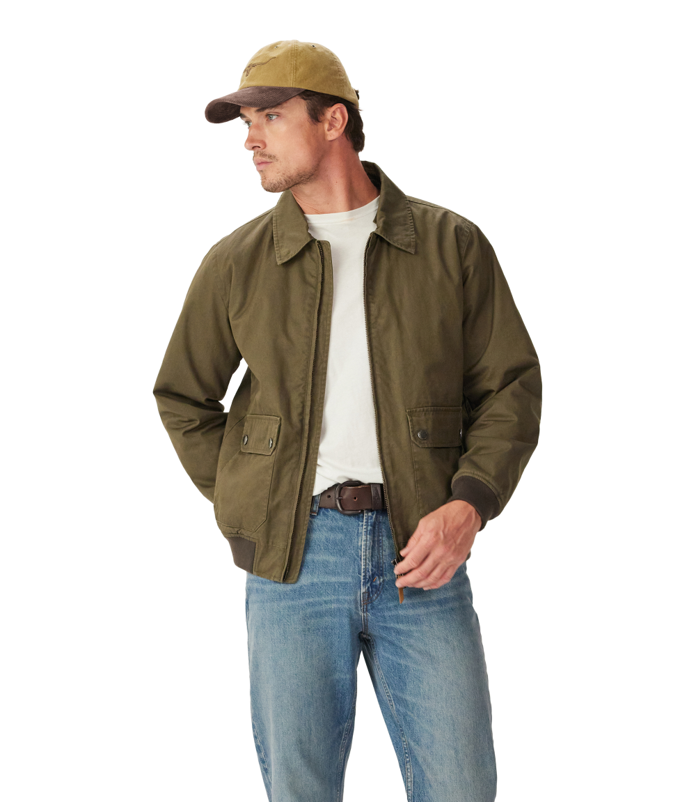 R.M.Williams - Mardan Twill Bomber Jacket - Removable Sherpa Collar - Dark Olive