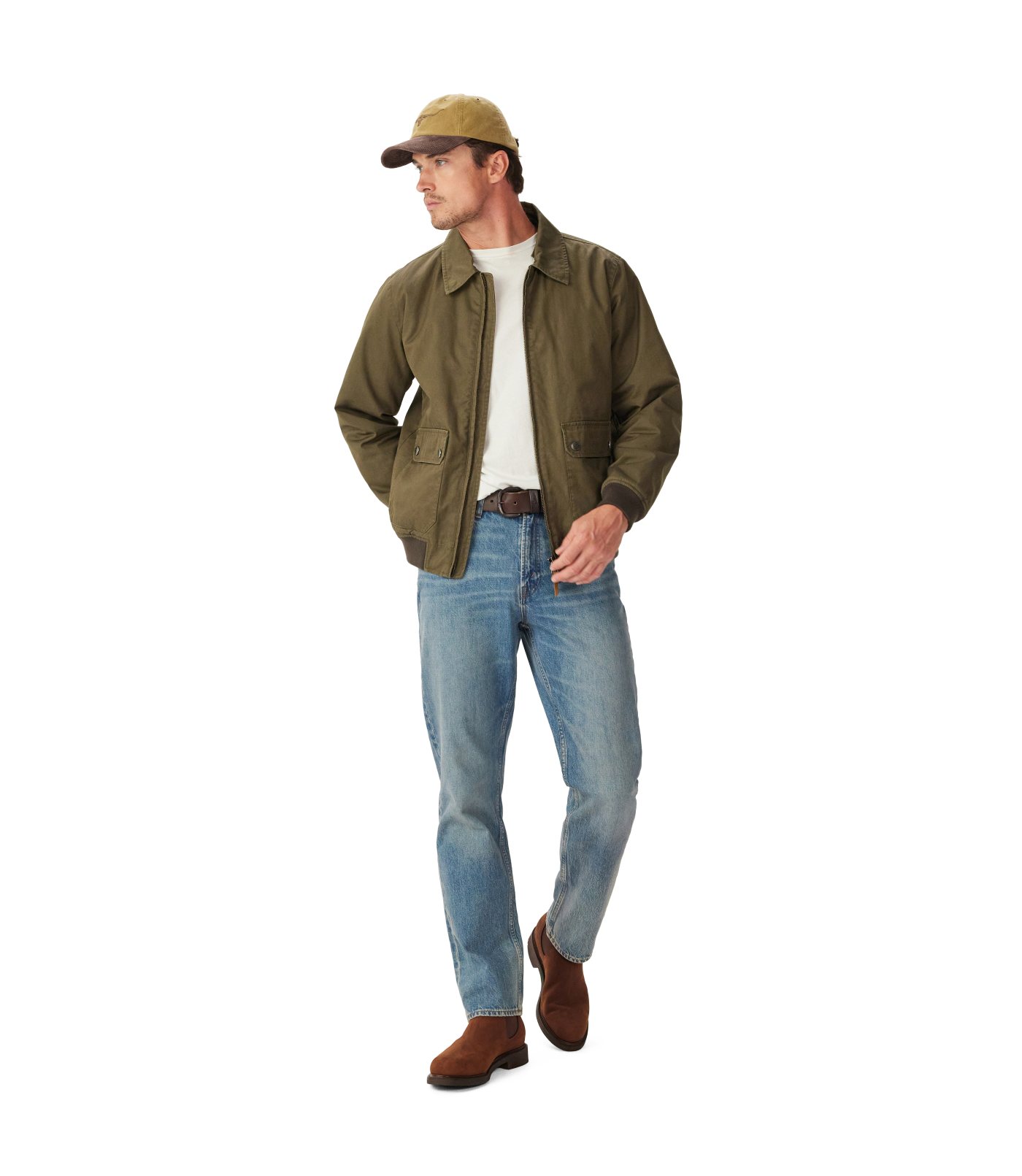 R.M.Williams - Mardan Twill Bomber Jacket - Removable Sherpa Collar - Dark Olive