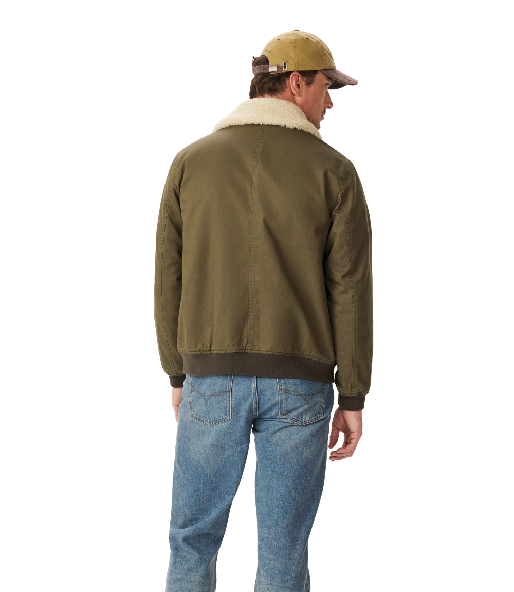R.M.Williams - Mardan Twill Bomber Jacket - Removable Sherpa Collar - Dark Olive