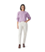 R.M.Williams - Heritage Easy Crew - Lilac worn by a model with relaxed fit and ribbed cuffs in cool weather style.
