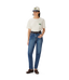 R.M.Williams - 90s Logo T-Shirt - White - modelled with blue jeans and a cap.